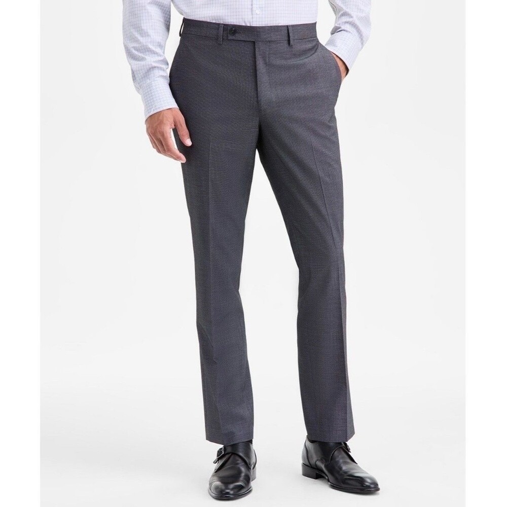 $395 NEW DKNY MENS 35X31 GRAY BIRDSEYE SOFT MODERN TROUSERS DRESS PANTS SLACKS